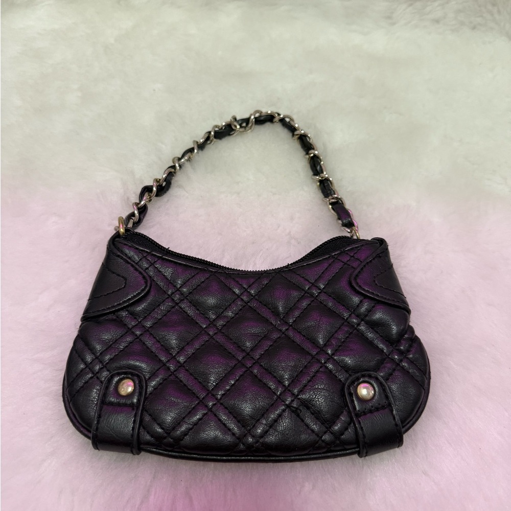 cute mini black quilted clutch with silver chain strap